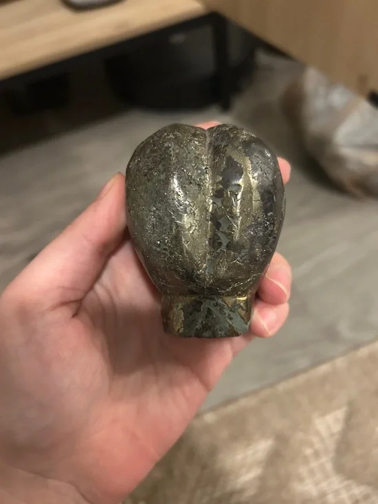 Hand-Carved Stone Pyrite in Matrix Alien Head Sculpture - Natural Gray - Picture 3 of 5